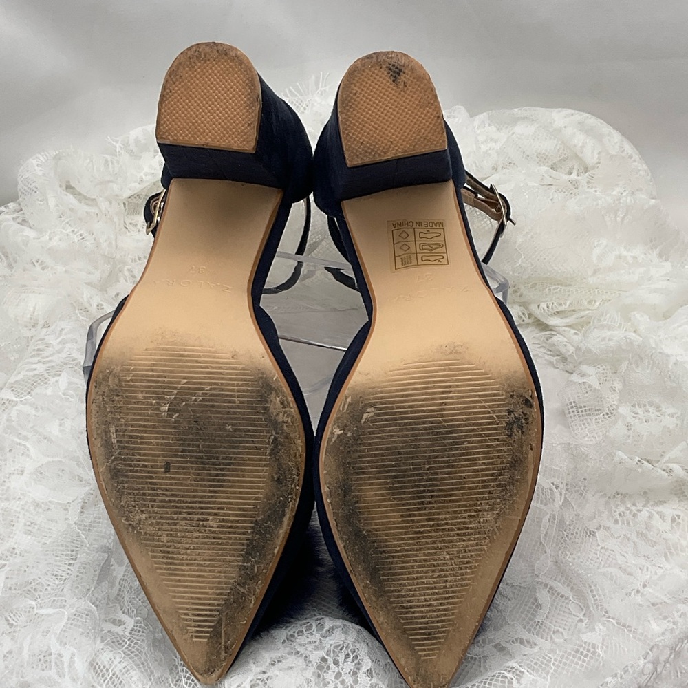 Zalore Women’s Sz6.5 Navy Blue Pointed-Toe Featuring Pom-Poms Women's Heels 0205 - Picture 10 of 15